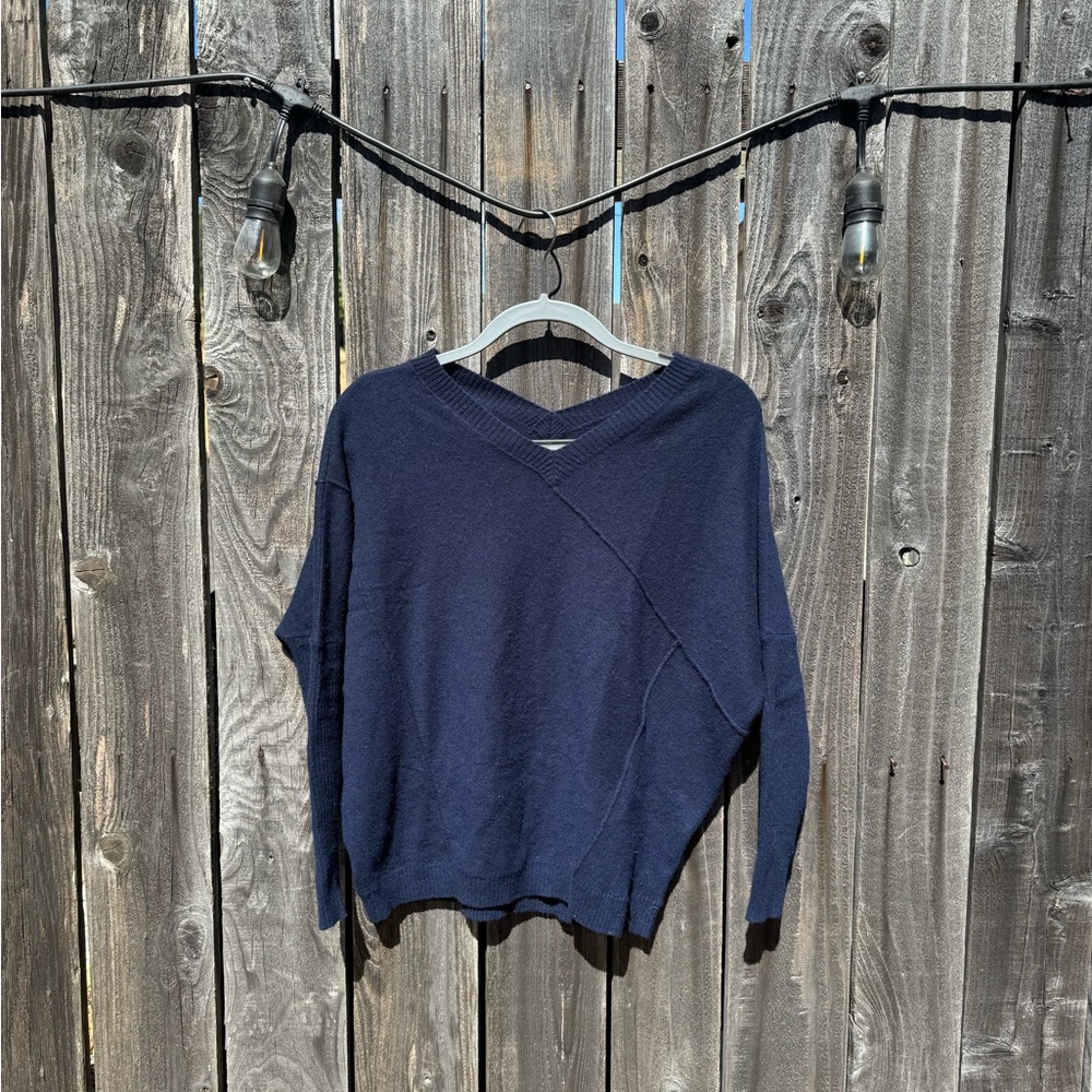 Loma London Navy Blue 100% Cashmere V Neck Long Sleeve Sweater Size Small
